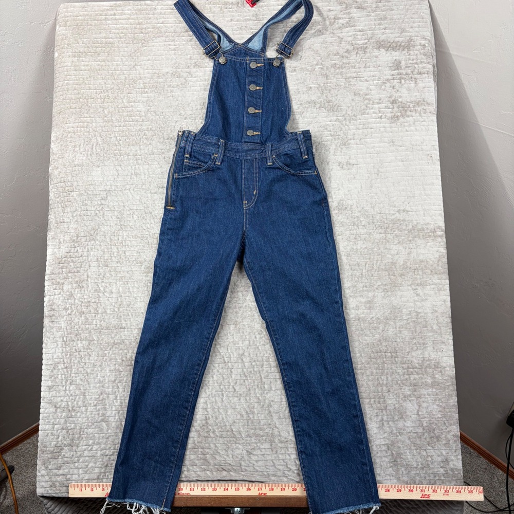 Levis Denim Overalls Dark Wash Side Zip Raw Hem‎ Orange Tab Womens Size 25